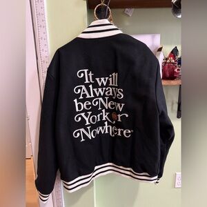 Classic Black Varsity Jacket with White Accents